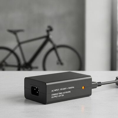 Chargeur de batterie électrique léger de 300 grammes avec entrée CA de 100-240V et temps de charge de 4 à 6 heures pour les vélos électriques